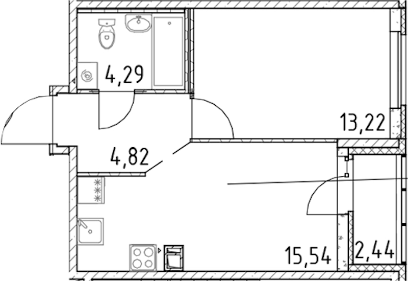1-комнатная квартира 37.87 м², 12/17 эт., ЖК «Город Первых»